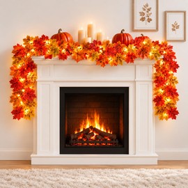 Guirnalda de Otoño con Luces Cálidas, 1.75 m, Hojas de Arce para Halloween