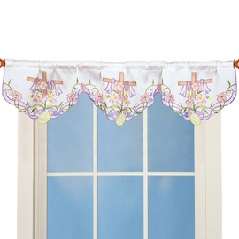Simhomsen Embroidered Easter Curtain Valance W 58 × L 14 Inches, Spring and Summer Kitchen Window Decorations (Easter)