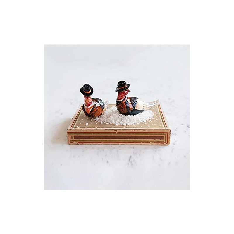 Creative Co-Op Hand-Painted Ceramic Turkey, Multi Color, Set of 2