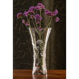 DIAMANTE 'Dragonfly' Vase - Hand Cut Floral Wildlife Pattern Trumpet Crystal Vase - 25cm gift boxed
