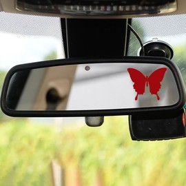 Dotesy 3 PCS Bling Bling Rearview Mirror Cover, Elastic PU Leather Auto Rear View Mirror Protector with Butterfly Car Interior Accessories Universal Fit Women Car Decors (Red)