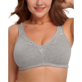 HACI Women's Comfort Cotton Bra Plus Size Everyday Non Padded Wirefree Lace Floral Bras(Gray,40D)