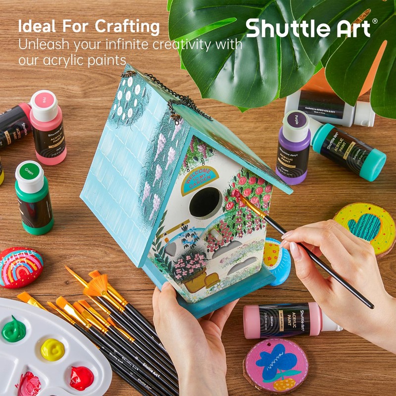 72 Pack Acrylic Paint Set, Shuttle Art 60 Colors Acrylic