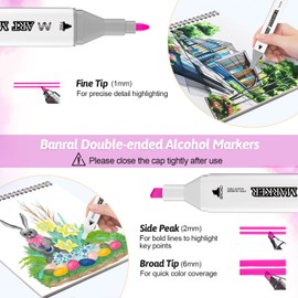 Banral 130 Colors Dual Tip Alcohol Based Markers, Twin Sketch Art Marker Set Pens for Artists Kids Adult Coloring Drawing Sketching Card Making Illustration, Premium Brush Markers with Case