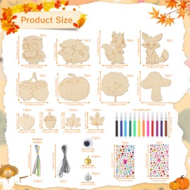 72 Pieces Wind Chime Craft Set Children, Wooden Painting Wind Chime Crafts, Autumn Crafts for Children, Wind Chime Kids Craft Set Autumn Decoration Birthday Gifts for Boys Girls, Holiday Crafts