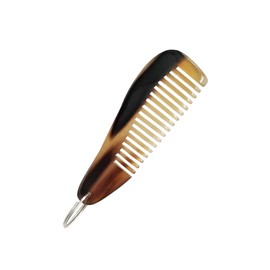 Buffalo Horn Beard Comb with Keyring, Handmade Natural Horn, Portable Anti-Static Grooming Tool for Men