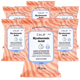 CALA Makeup Remover Cleansing Tissues: Hyaluronic Acid (30 Sheets) - Hydrating, Gentle Wipes for a Smooth, Radiant Complexion, Safe for All Skin Types (180 count, Pack of 6)