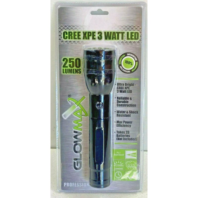 GlowMax 250 Lumens LED 2D Flashlight. Cree XPE 3 Watt