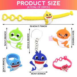 25 pieces shark key ring bracelet rings, hair clip brooch set, cute shark pendant, birthday party supplies, gift for boys girls children