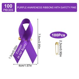 CRAFFANCY 100 PCS Purple Satin Ribbon Pins, Memorial Ribbon Brooches in Forever in Our Hearts for Funeral Mourning Event Bereavement Remembrance