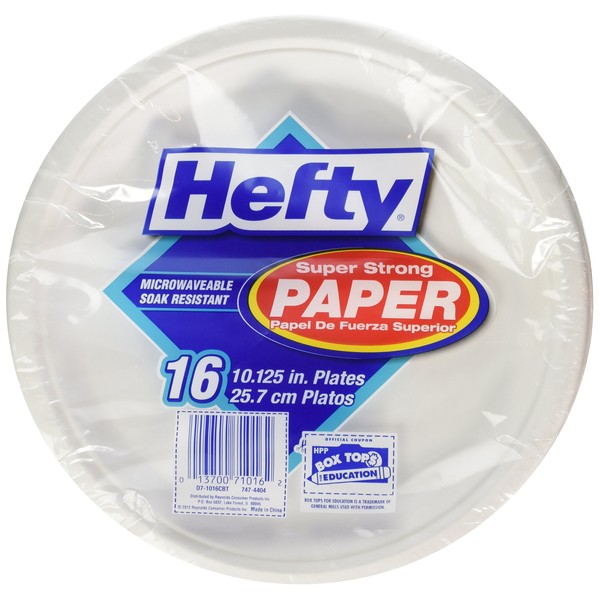 Hefty Everyday Paper Plates (White, Microwavable, 10-inch, 16 Count)