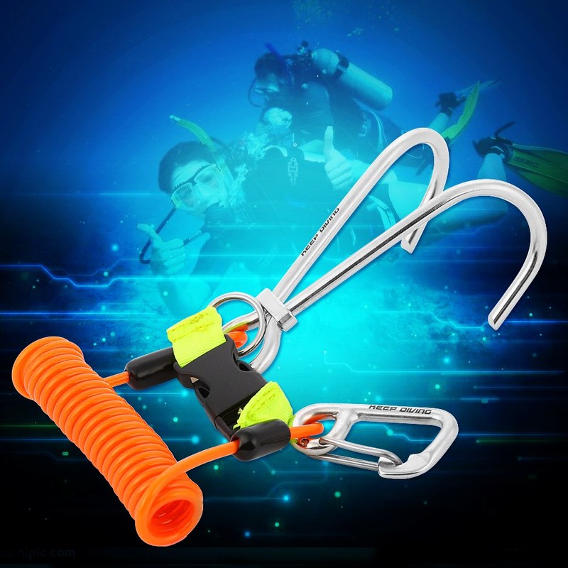 Scuba Diving Double Hooks Straps Snap Hooks with Spiral Coil
