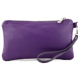 modamoda de T193 Women's Leather Clutch Wrist Bag Cosmetic Bag Small Handmade in Italy, purple