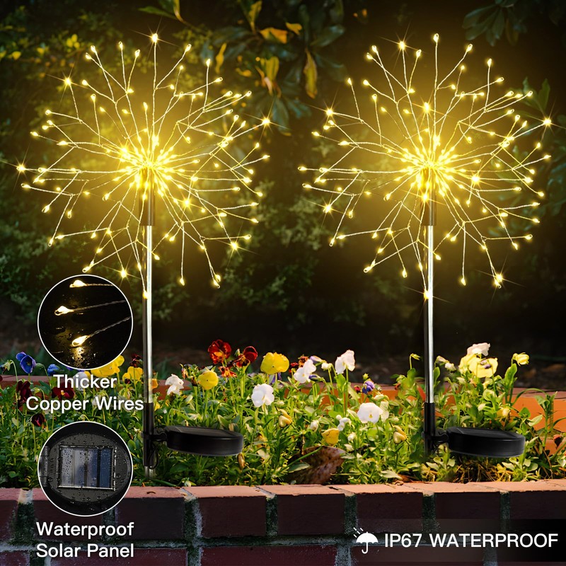suddus Solar Garden Lights Outdoor Waterproof Decorative, 2Pack 150LED Firework