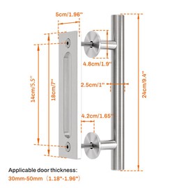 CCJH 24 cm Barn Door Handle Sliding Door Handle Stainless Steel Sliding Door Pull Handle Set Double-Sided Silver