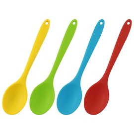 LVYKING 4 Pieces silicone Cooking Spoons,8"Heat-Resistant, Non-Stick, and Durable Kitchen Utensils for Cooking Baking Stirring,Red+Green+Yellow+Blue