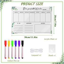 XINFAQAQ Weekly Planner Wipe Clean Reusable Acrylic Glass Weekly Planner for Household Plan Office School Kitchen 30 x 20 cm with 6 Whiteboard Pens & Hanging Ropes for Hanging (KIT 3)