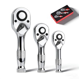 3-Piece Stubby Ratchet Set, 1/4", 3/8", 1/2", 72-Tooth Mini Driver Ratchet Wrench Set, Chrome-Plating & Polishing, Quick-Release, EVA Environmentally Organizer
