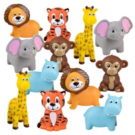 ArtCreativity Vinyl Zoo Animals Toys (Pack of 12) - Assorted Squeezable Toys Safari Animals Figures - Safari Birthday Party Favors for Kids, Jungle Figures for Fun Bath & Play Time