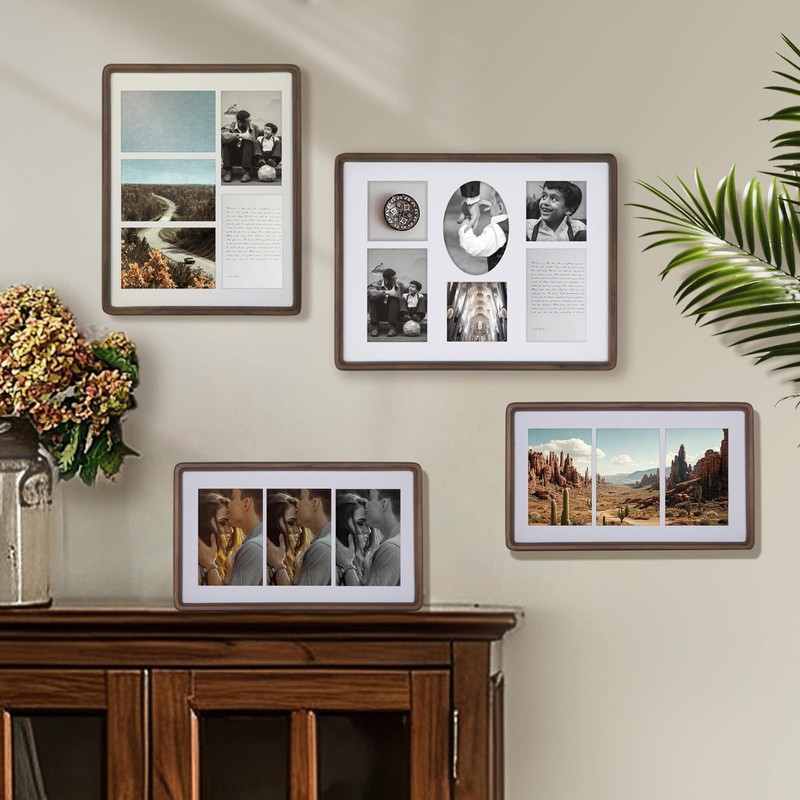 12x16 Collage Picture Frame, 6 Photos Display, Walnut Wood