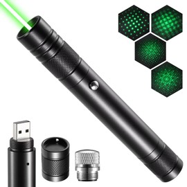 Green Laser Pointer High Power Rechargeable Lazer Pointer, Laser Pen with Long Range Adjustable Focus with Star Cap, Laser Pointer Pen Suitable for Outdoor, Astronomy, Cats Dogs (Green)