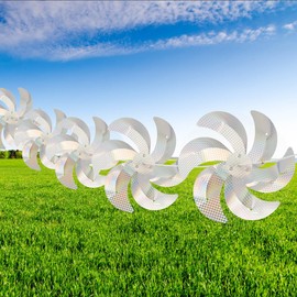 10 Meters 8 Pieces Reflective Pinwheels Bird Repellent Devices Outdoor Windmills, 12 Inches Silver Wind Spinners Outdoor Decor to Scare Birds, Large Shiny Rotating Pinwheels for Yard and Garden