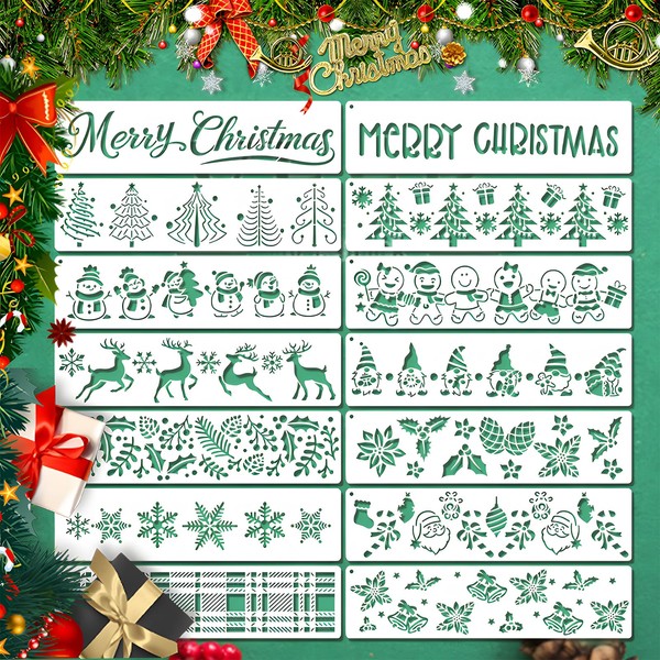 14 Piece Christmas Stencil Set - Coloured Painting Templates for