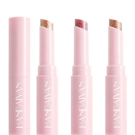 URQT 3PCS Crystal Jelly Glaze Stick Eye Shadow Stick, Multi-Use Shimmer Highlighter Pencil, Hydrating Glitter Lip Balm, Long-Lasting Eye Brightener & Lip Tint Makeup for All Skin Tones (Set B)