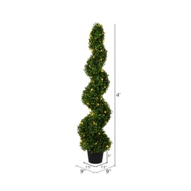 Vickerman Pre-Lit LED Artificial Boxwood Topiary Spiral Tree 4 Foot Tall - Potted Natural Green Boxwood - UV Resistant Indoor Outdoor Home Patio Decor
