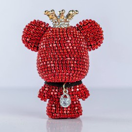 Cute Car Accessories, Bling Crystal Bear Car Air Freshener With Vent Clip,Rhinestone Aesthetic Car Decor Interior Decoration (RED)