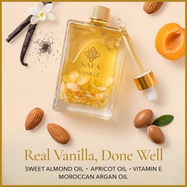 SAFA- Aceite de vainilla: aceite orgánico para rostro, cuerpo, cabello, uñas y aromaterapia Extracto de vainilla y aroma flotante