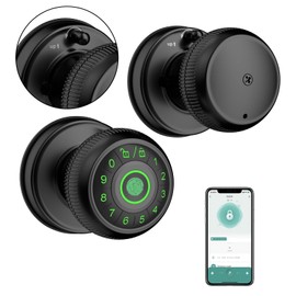 Gavdhe Fingerprint Door Knob-Fingerprint Door Lock with Keypad & App Control-Smart Door Knob,Matte Black - Ideal for Apartment, Bedroom, Office