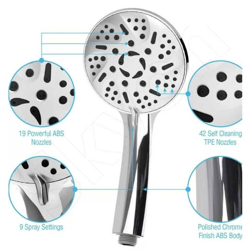 Skyon Handheld Shower Head High Pressure 9-Setting w/60" Hose &