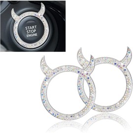TSUGAMI Bling Crystal Auto Engine Start Stop Decoration Rings, 2 PCS Little Devil Sparkly Rings for Car Decor, Rhinestone Push Start Button Stickers Ring, Auto Interior Decorative Accessories (AB)