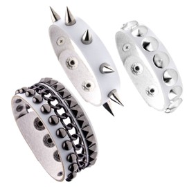 MILAKOO 3Pcs White Punk Armband for Men Punk Rivet Bracelet Spike Cuff Bangle
