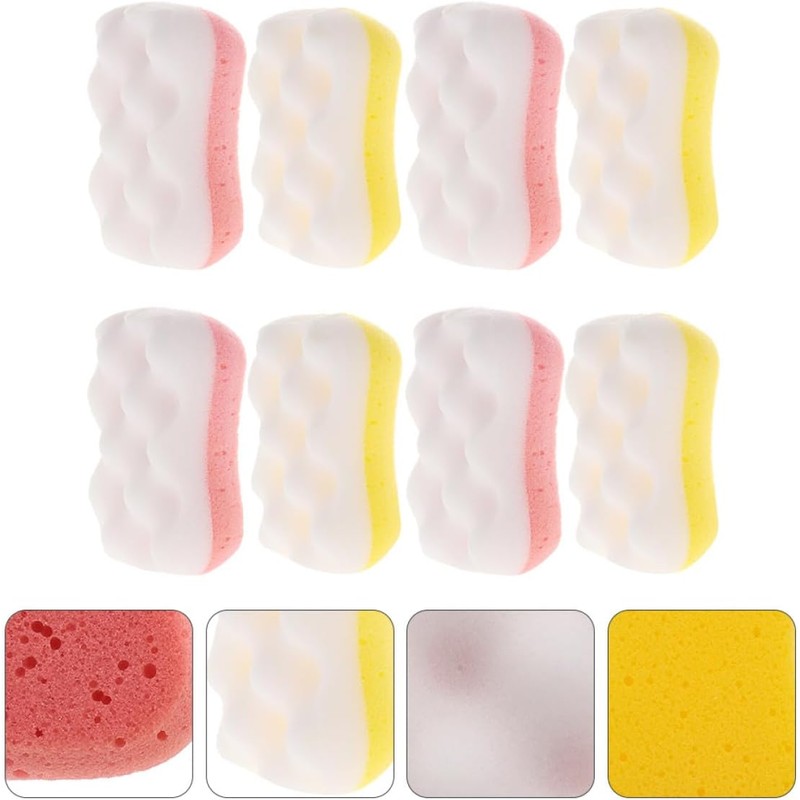 8 Piezas Esponja de Baño de Doble Cara Exfoliante para