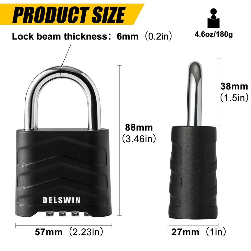 DELSWIN 3 Pack Large Combination Padlock - 4 Digit Resettable