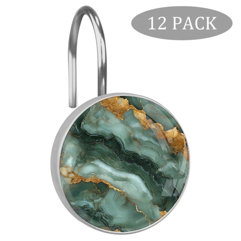 Marbling Shower Curtain Hooks,12 Pcs Rust Proof Glass Surface Stainless