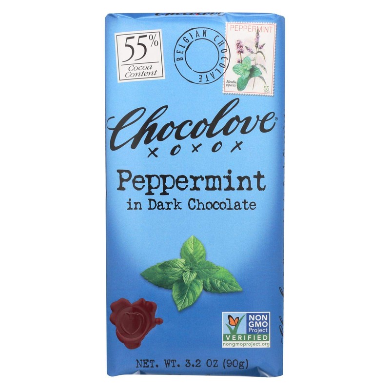 Chocolove 55 Percent Cocoa Peppermint Dark Chocolate Bar, 3.2 Ounce