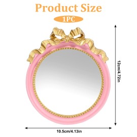 Small Wall Mirror 4.2'' Pink Vintage Makeup Desk Mirror Traditional Roundness Table Mirrors with Resin Frame Decorative Hanging Mirrors for Bedroom Bathroom Tabletop Wall
