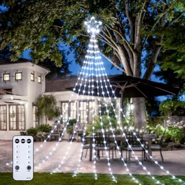 Christmas Decorations Star String Lights - 660 LED 24ft 9 Strands Waterfall Tree Lights with Topper Star, 8 Lighting Modes Indoor Outdoor Decorative Lights for Wedding Yard Party Home, Pure White
