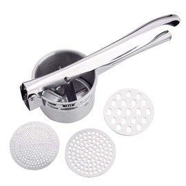 Surplex Stainless Steel Potato Ricer, Spaetzle Press, Potato Masher Set for Mashed Potatoes, Fruit Juices, Vegetable Porridge, with 3 Perforated Discs (Fine/Medium/Coarse), Dishwasher Safe, Length 27