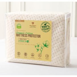 Luxury Waterproof Organic Mattress Protector King - Organic Cotton Breathable Mattress Pad Cover - New 380 GSM Comfort - Deep Pocket - Jersey Cotton Skirt - Fitted Comfort