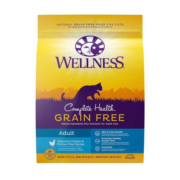 Wellness Complete Health Natural Grain Free Deboned Chicken & Chicken Meal Dry Cat Food, 11.5 Pound Bag