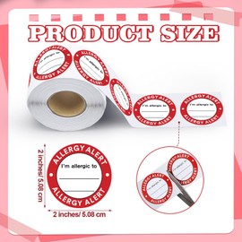 AmazingSpark 600 Pcs Red Allergen Warning Label 2 Inch Adhesive Allergy Alert Stickers and Food Labels Allergy Warning Circle Dots Label for Grocery Stores Food Packaging