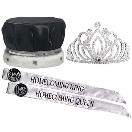 Anderson's Homecoming 2024 Royalty Set with Tiara, Black Crown, Silver Sashes, and Black Buttons, High School, Homecoming Court Sets for High School Dance, Homecoming Queen and Princesses