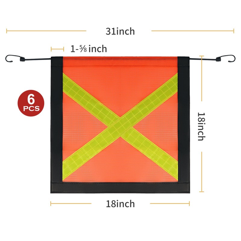 6 Pcs 18" x 18" Safety Flags for Truck with