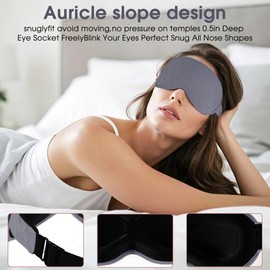 Halenmou Sleep Mask for Side Sleepers,100% Light Blocking, Adjustable - Zero Pressure, Memory Foam Eye mask for Travel, Yoga and Night use Available for Both Men and Women (Gray)