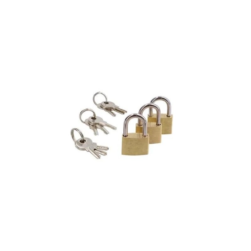 3 x 20mm Small Padlocks with Keys - Solid Brass