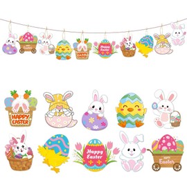 Pack of 10 Easter Ornaments Set Bunny Rabbit Carrot Basket Holiday Easter Decorations for Easter Party Decorations for Indoor and Outdoor Easter Egg Decoration Ideas with Easter Bunny